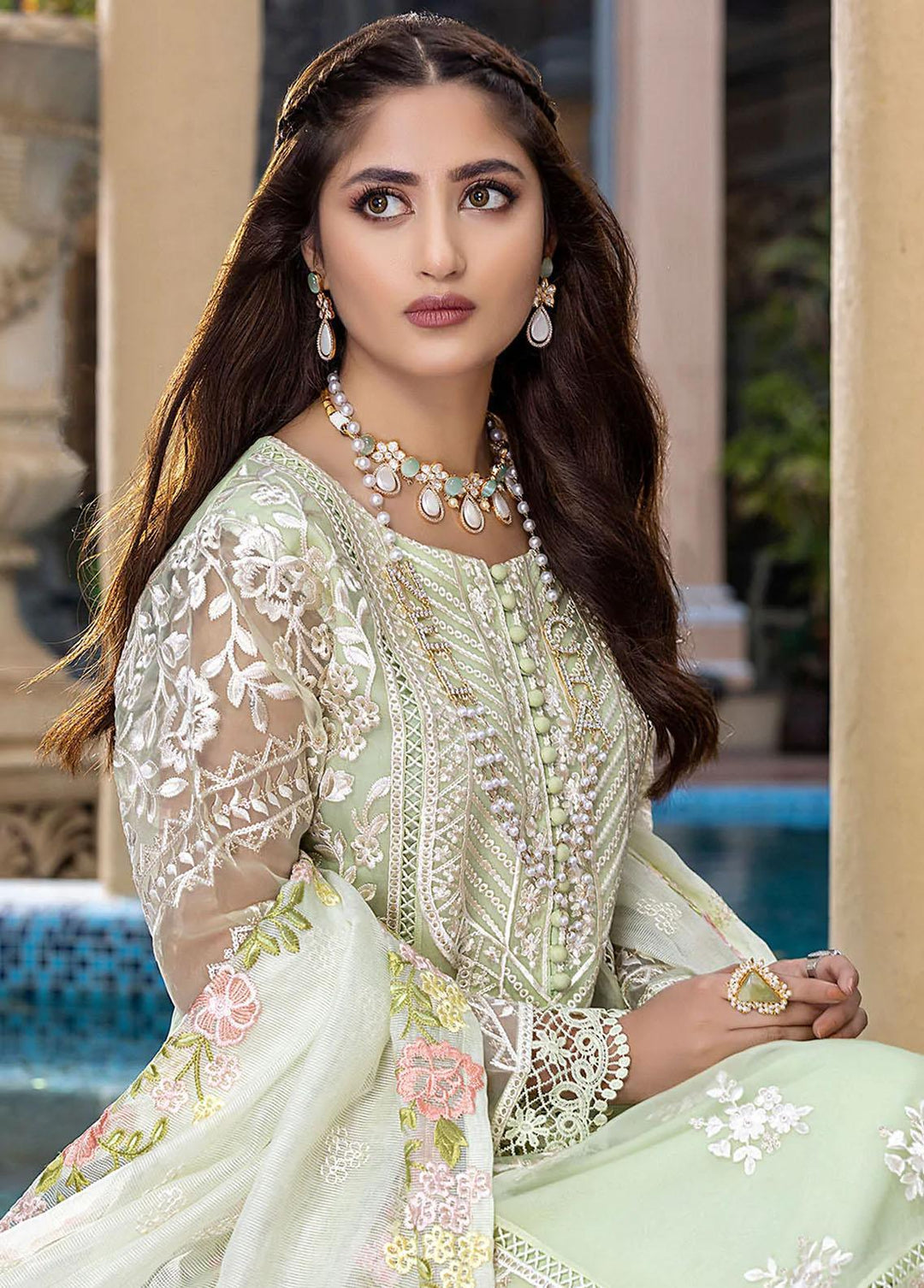 Azure Pret  Organza 3 Piece Suit Floral Mint FMAS89