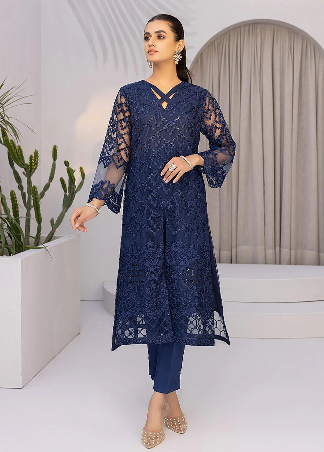 Azure Embroidered   Unstitched Shirt AZU22S Blazing Sea - Luxury Formal Collection