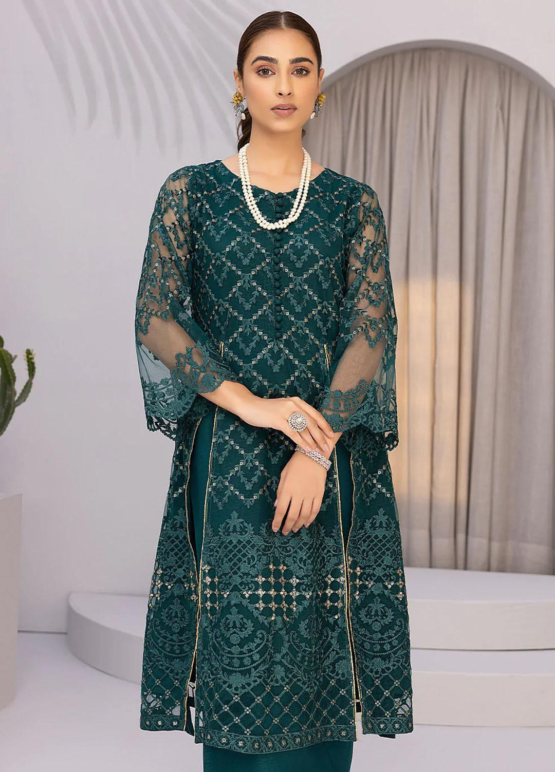 Azure Embroidered   Unstitched Shirt AZU22S Emerald - Luxury Formal Collection