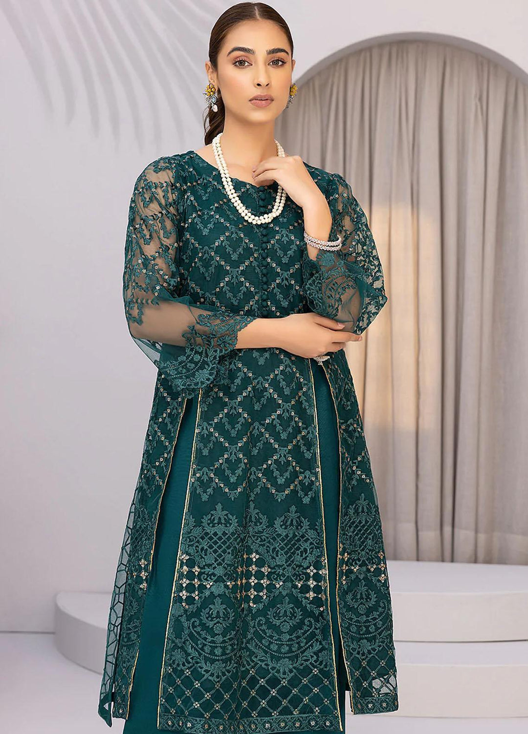 Azure Embroidered   Unstitched Shirt AZU22S Emerald - Luxury Formal Collection