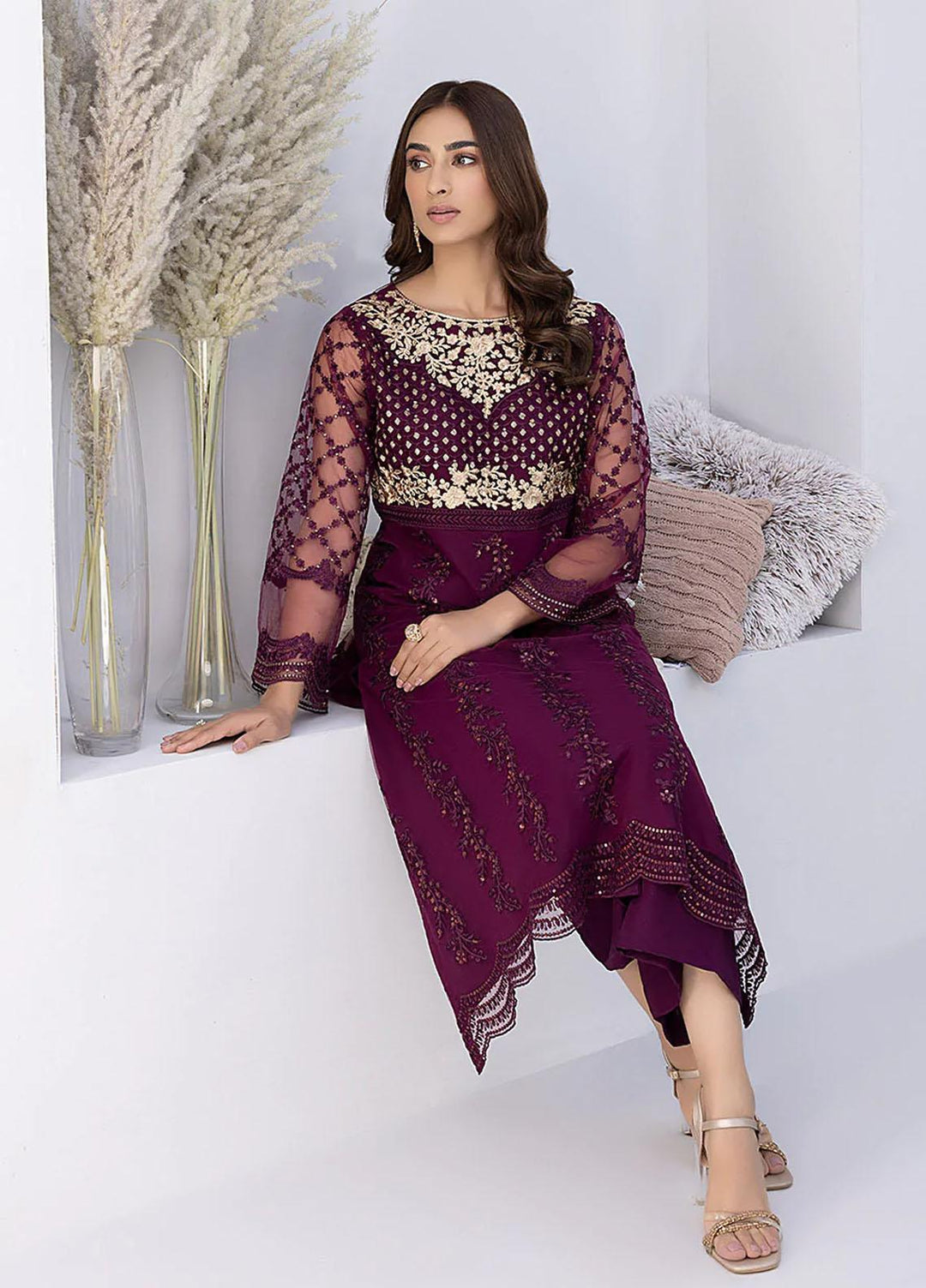 Azure Embroidered   Unstitched Shirt AZU22S Plumrose - Luxury Formal Collection