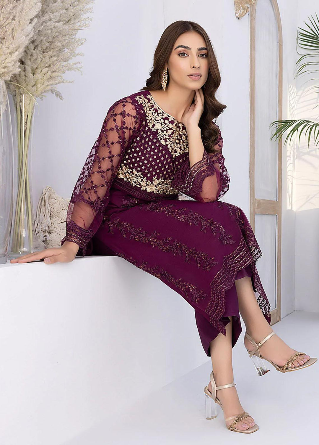 Azure Embroidered   Unstitched Shirt AZU22S Plumrose - Luxury Formal Collection