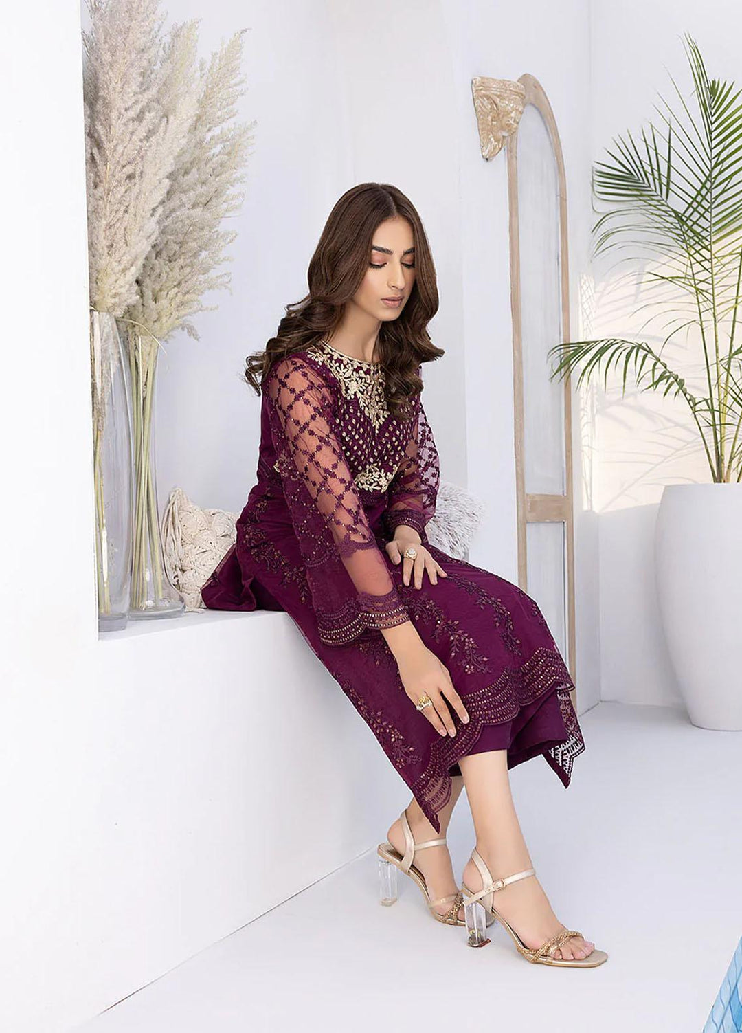 Azure Embroidered   Unstitched Shirt AZU22S Plumrose - Luxury Formal Collection