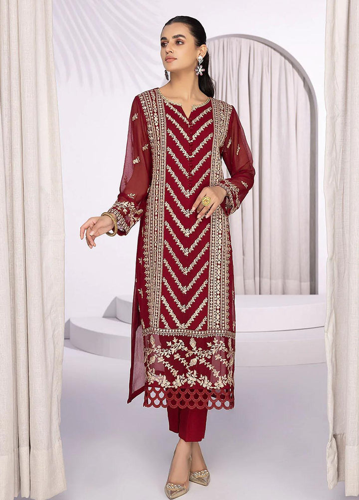 Azure Embroidered   Unstitched Shirt AZU22S Sangria - Luxury Formal Collection