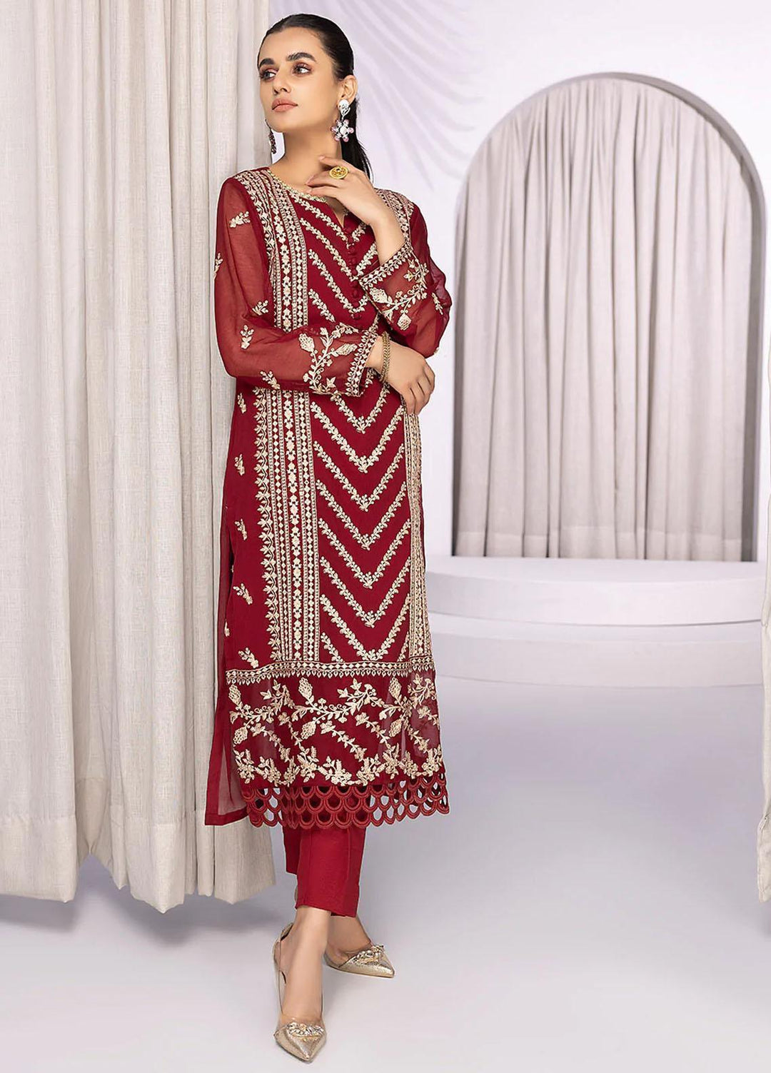 Azure Embroidered   Unstitched Shirt AZU22S Sangria - Luxury Formal Collection