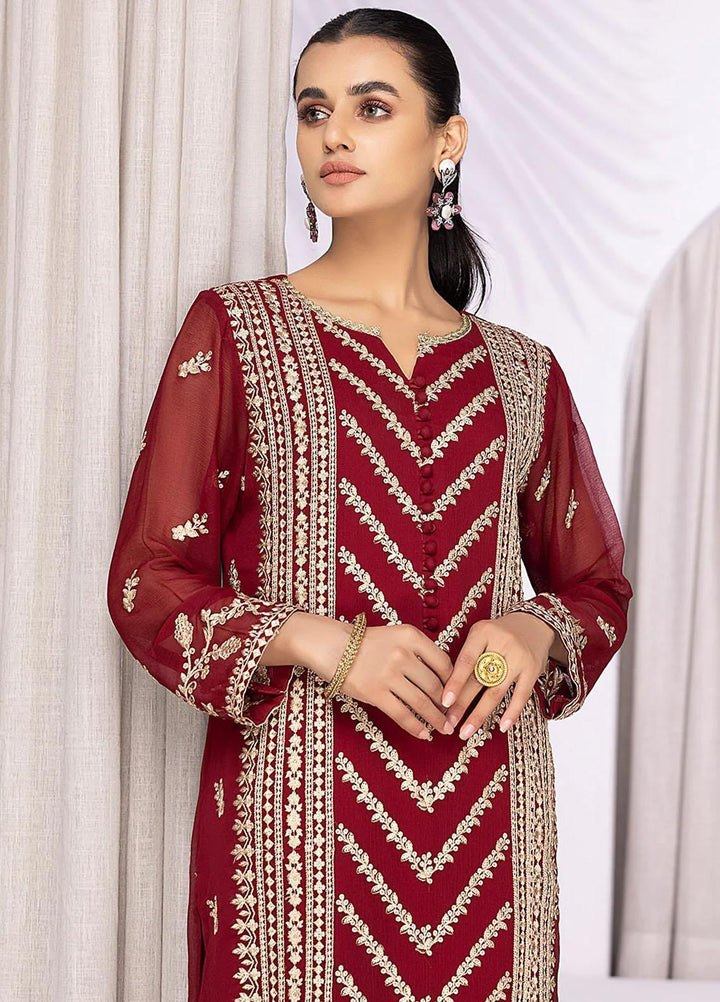 Azure Embroidered   Unstitched Shirt AZU22S Sangria - Luxury Formal Collection