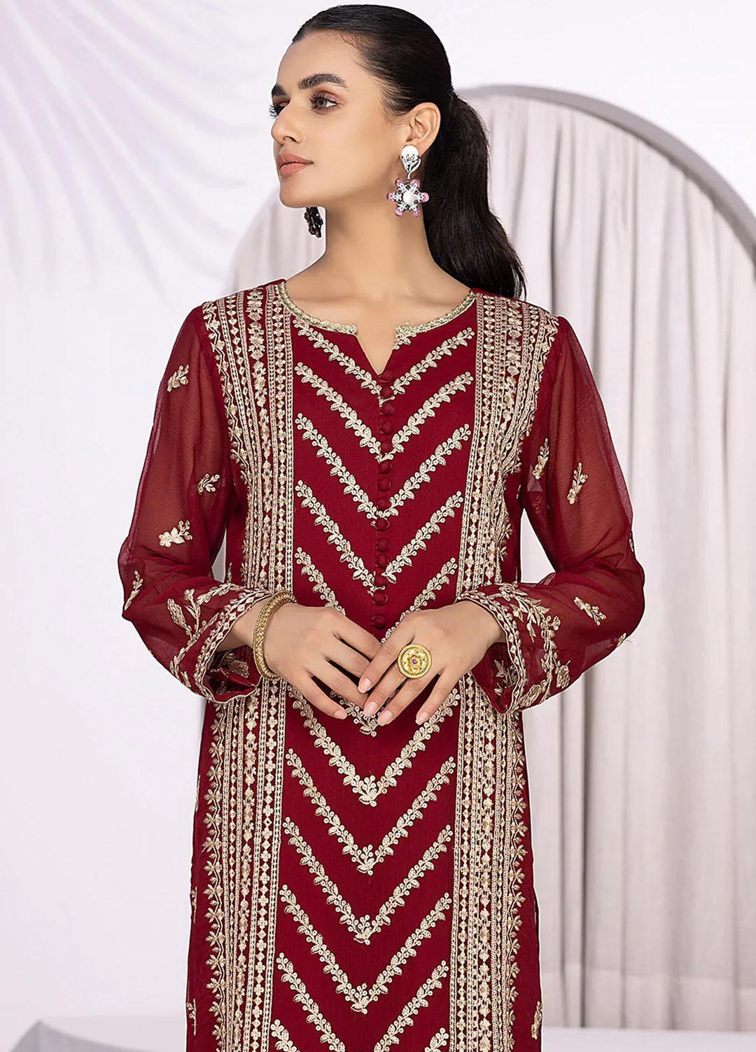 Azure Embroidered   Unstitched Shirt AZU22S Sangria - Luxury Formal Collection