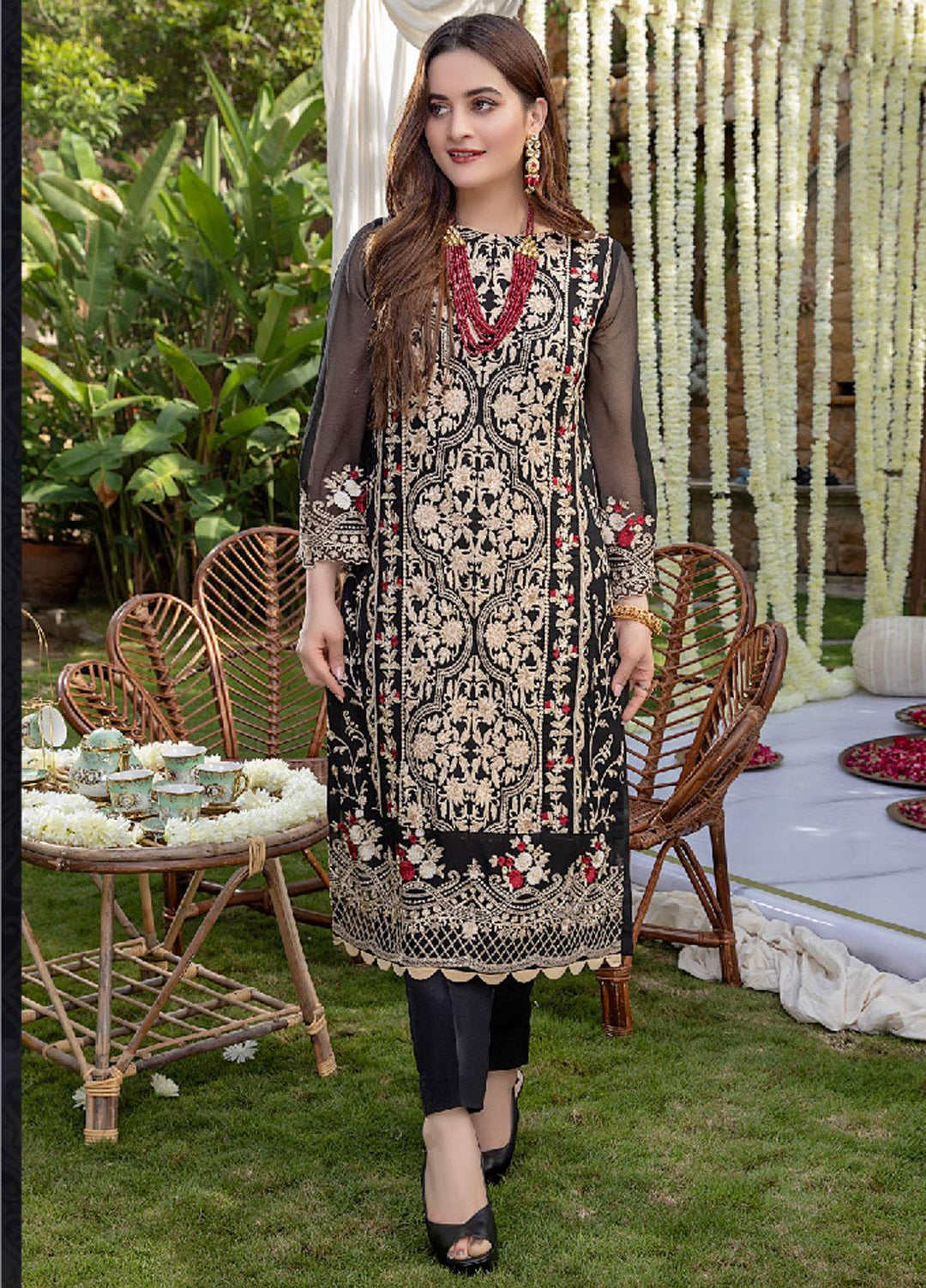 Azure Embroidered Net  Unstitched Kurties AZU21LF AZK-155 Orchard - Luxury Formal Collection