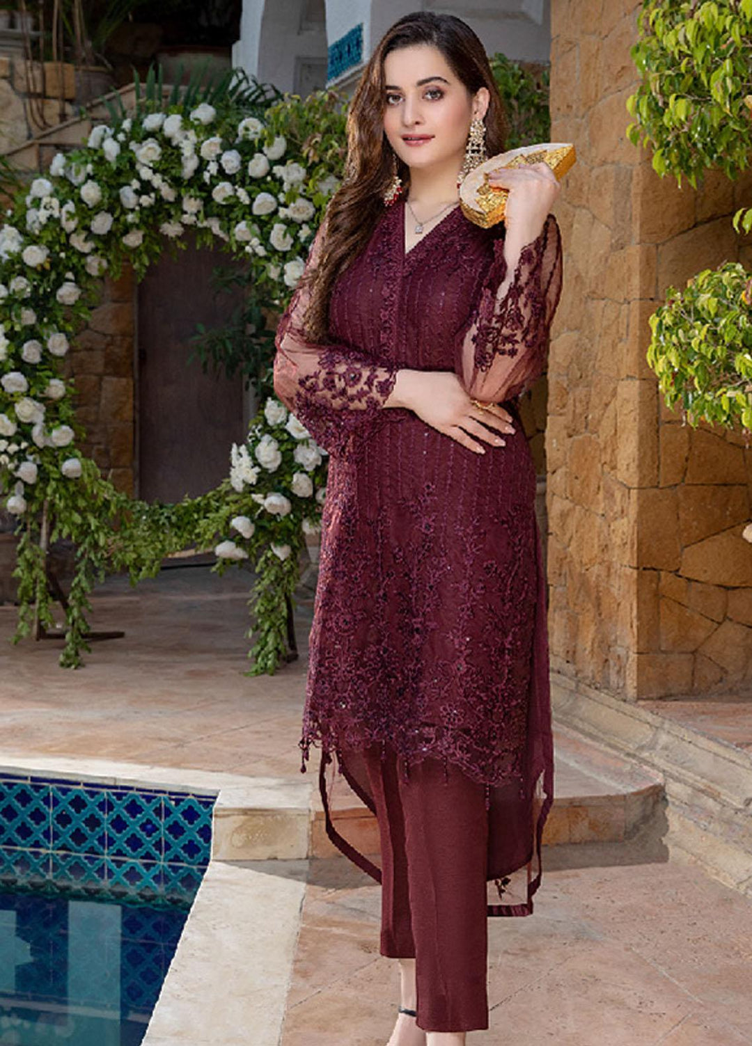 Azure Embroidered Net  Unstitched Kurties AZU21LF AZK-157 Dazzling Dew - Luxury Formal Collection