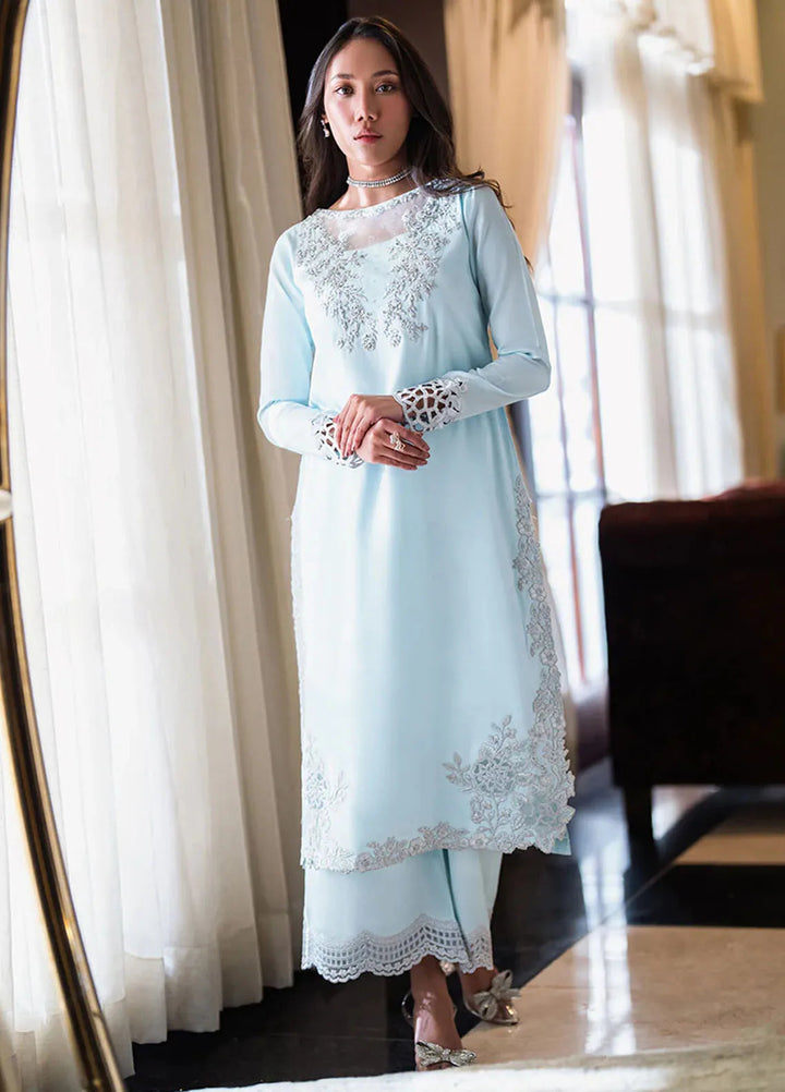 Azure Pret Embellished Raw Silk 2 Piece Suit Artctic Glow