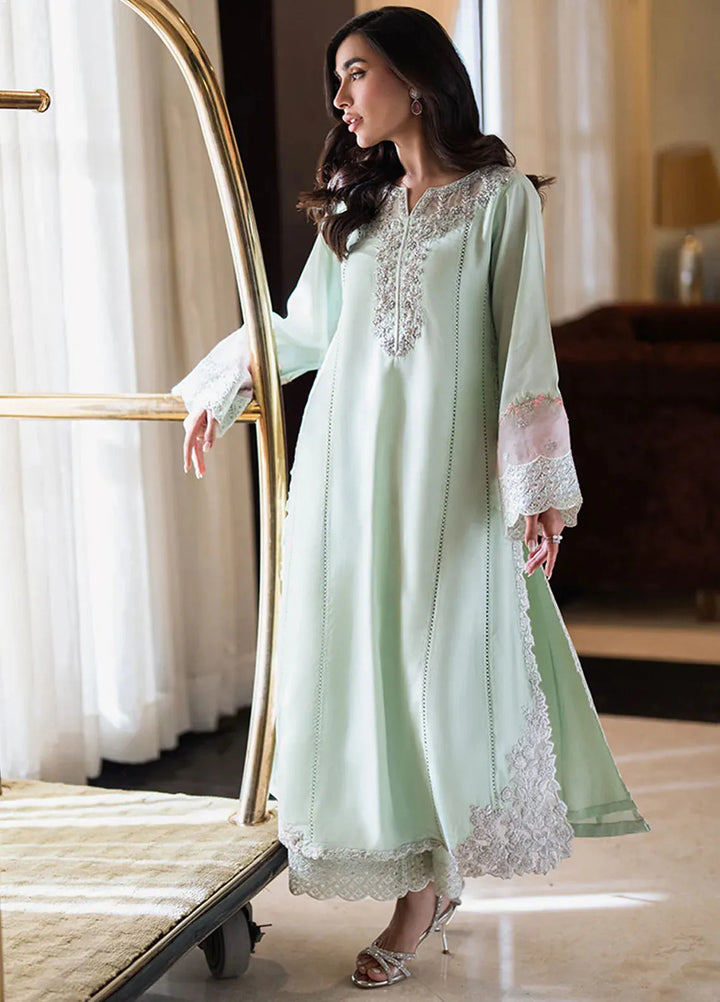 Azure Pret Embellished Raw Silk 2 Piece Suit Mint Bliss