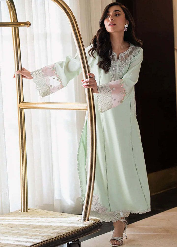 Azure Pret Embellished Raw Silk 2 Piece Suit Mint Bliss