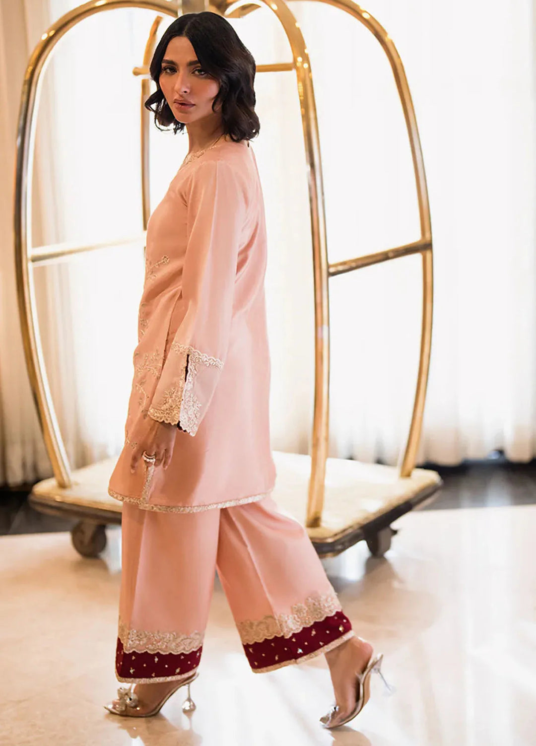 Azure Pret Embellished Raw Silk 2 Piece Suit Silken Beige