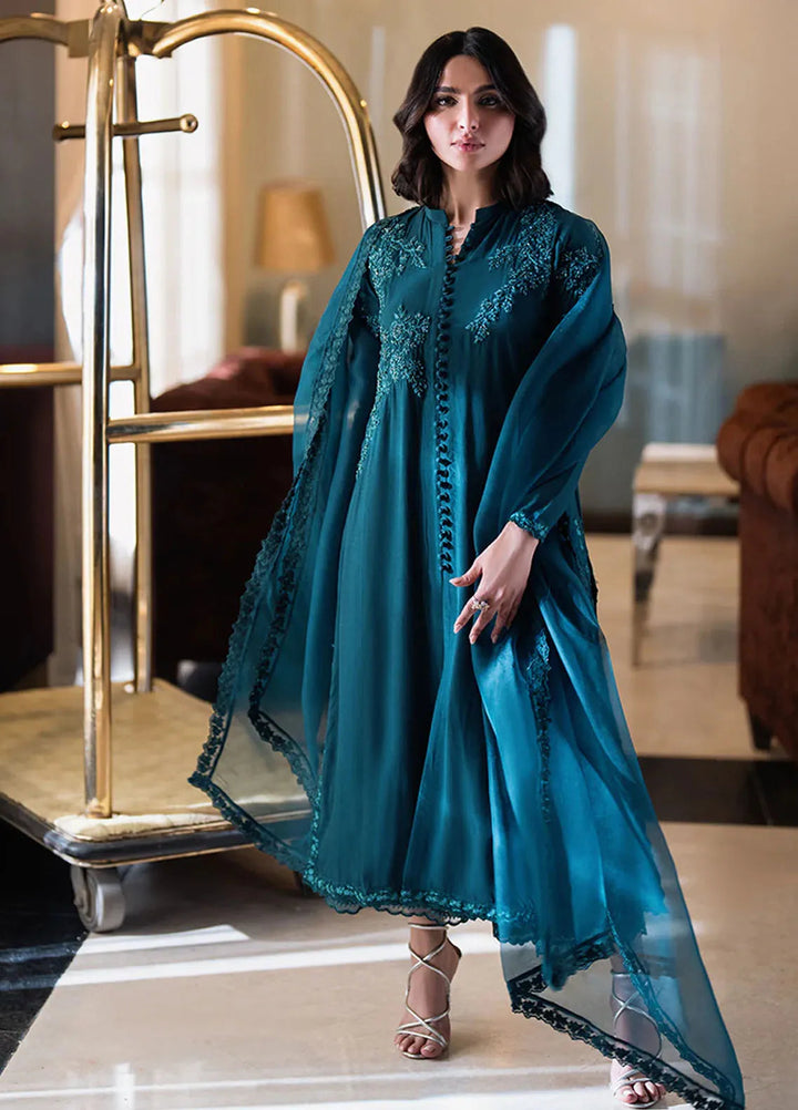 Azure Pret Embellished Raw Silk 3 Piece Suit Cypress Mist