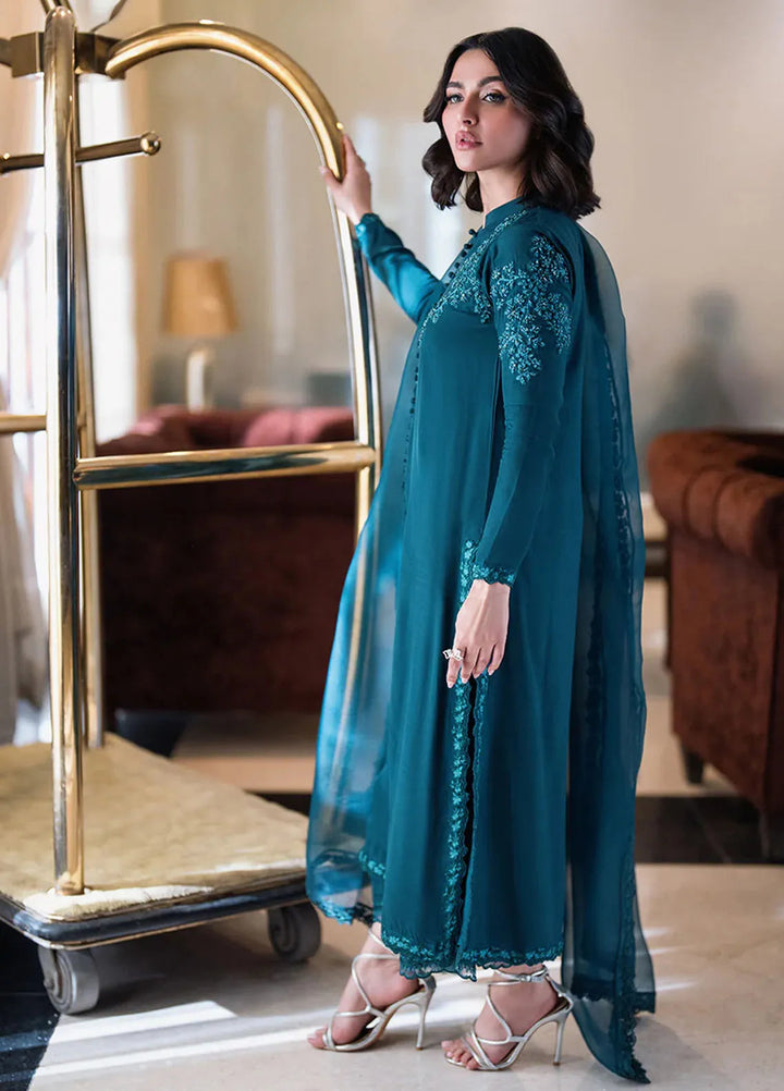 Azure Pret Embellished Raw Silk 3 Piece Suit Cypress Mist