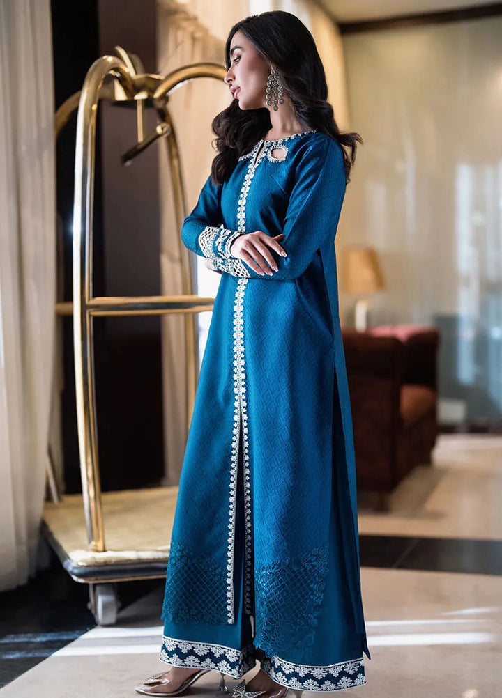 Azure Pret Embellished Sheesh Silk 3 Piece Suit Teal Serenity