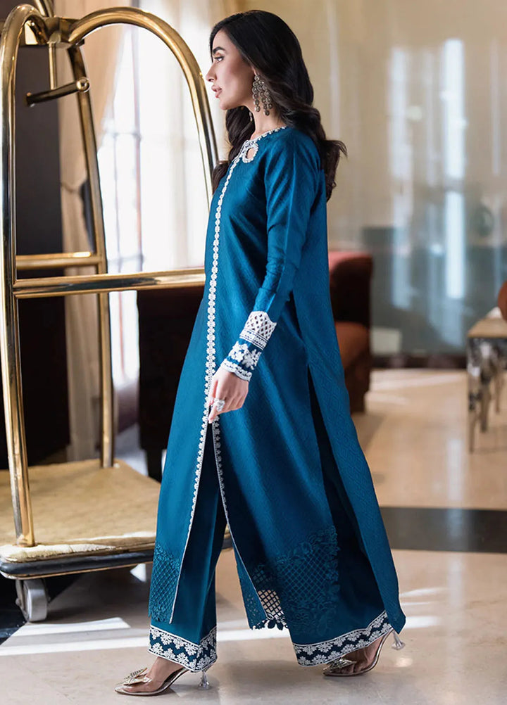 Azure Pret Embellished Sheesh Silk 3 Piece Suit Teal Serenity