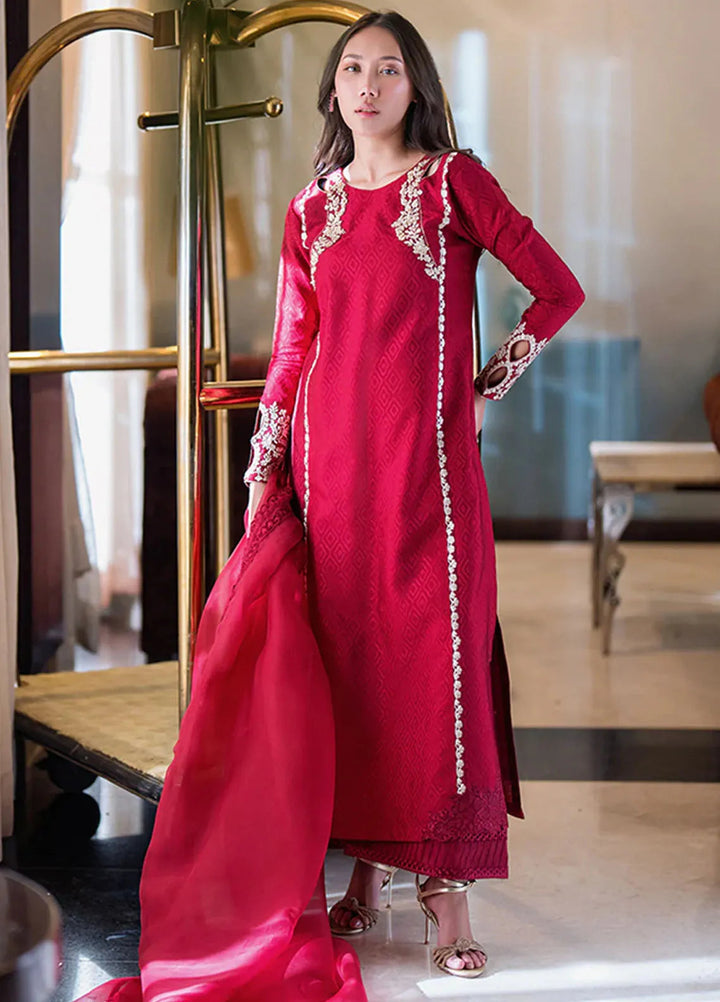 Azure Pret Embellished Sheesh Silk 3 Piece Suit Wine Reverie