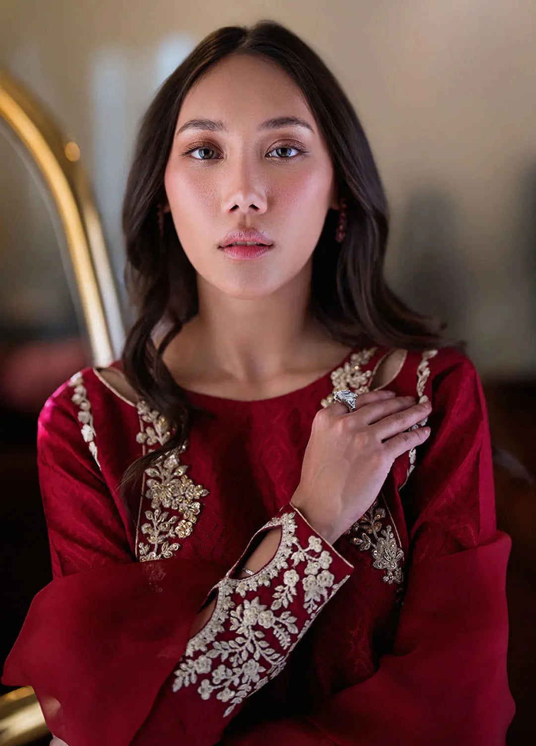 Azure Pret Embellished Sheesh Silk 3 Piece Suit Wine Reverie