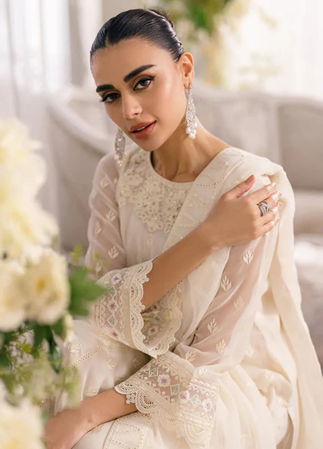 Azure Pret Embroidered Chiffon 3 Piece Suit Angelic Frost