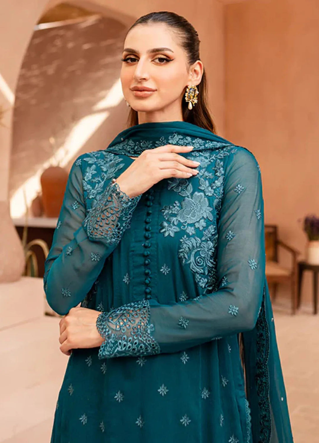 Azure Pret Embroidered Chiffon 3 Piece Suit Caribbean Charm