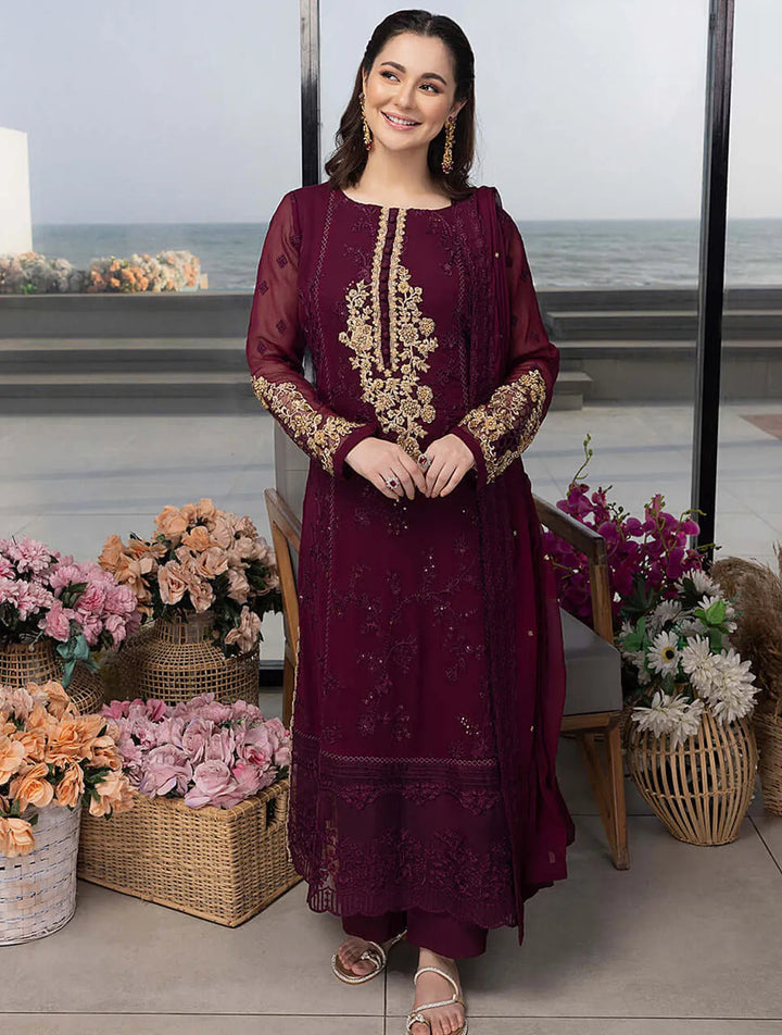 Azure Pret Embroidered Chiffon 3 Piece Suit Carnelian