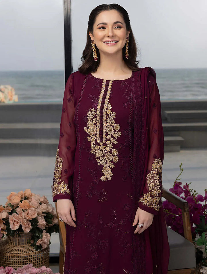 Azure Pret Embroidered Chiffon 3 Piece Suit Carnelian