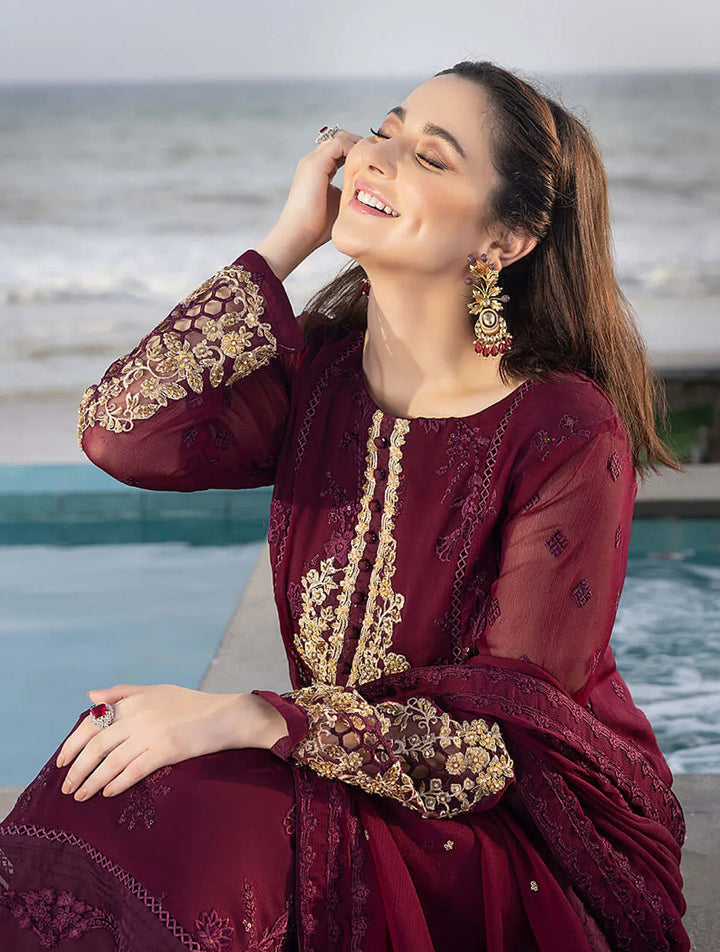 Azure Pret Embroidered Chiffon 3 Piece Suit Carnelian