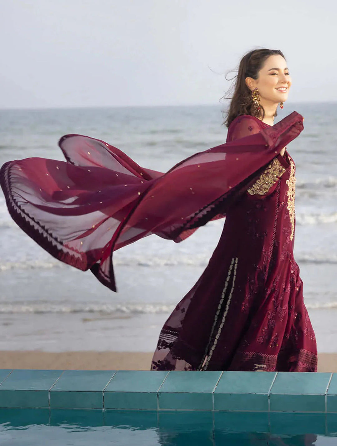 Azure Pret Embroidered Chiffon 3 Piece Suit Carnelian