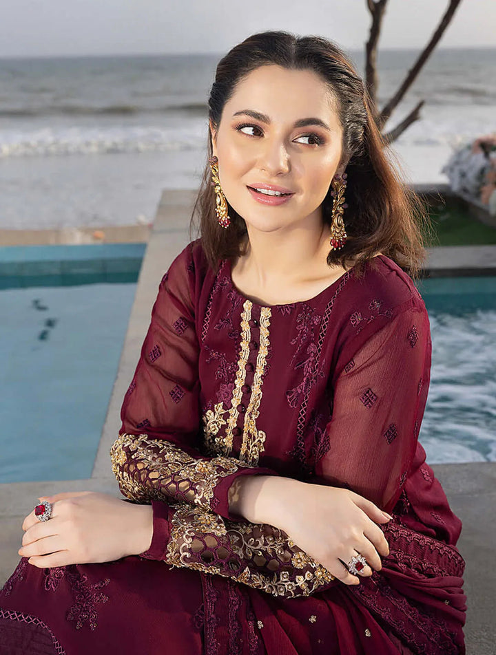 Azure Pret Embroidered Chiffon 3 Piece Suit Carnelian