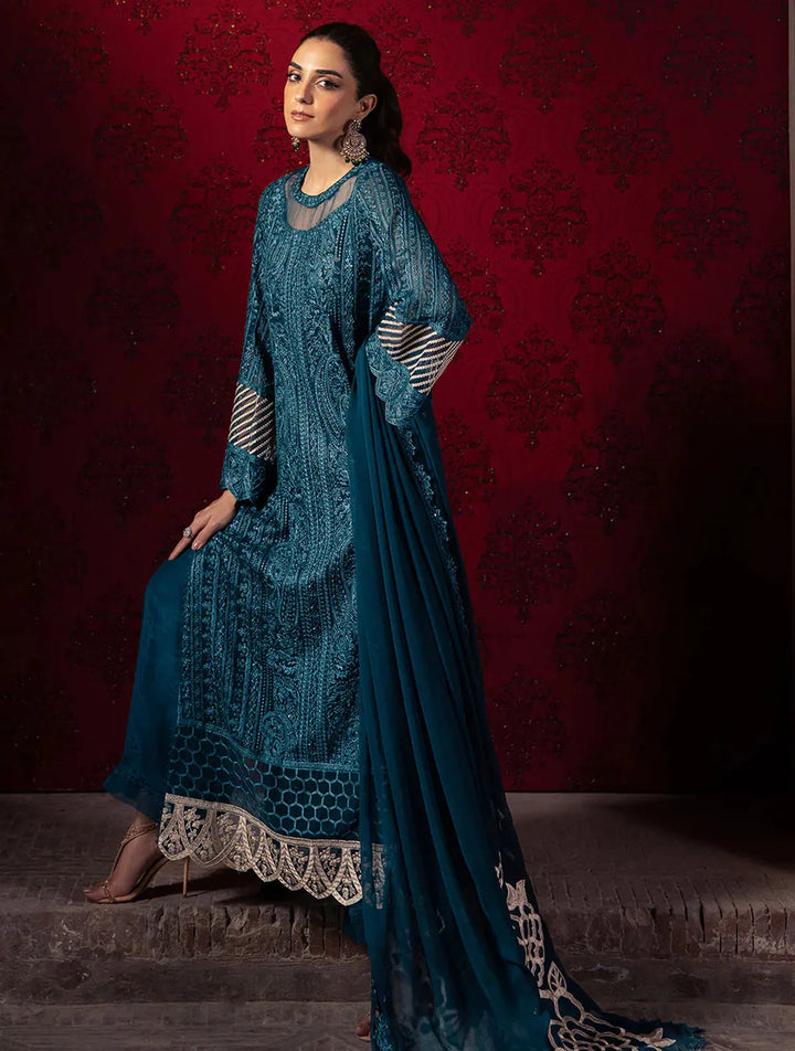 Azure Pret Embroidered Chiffon 3 Piece Suit Emerald Grace