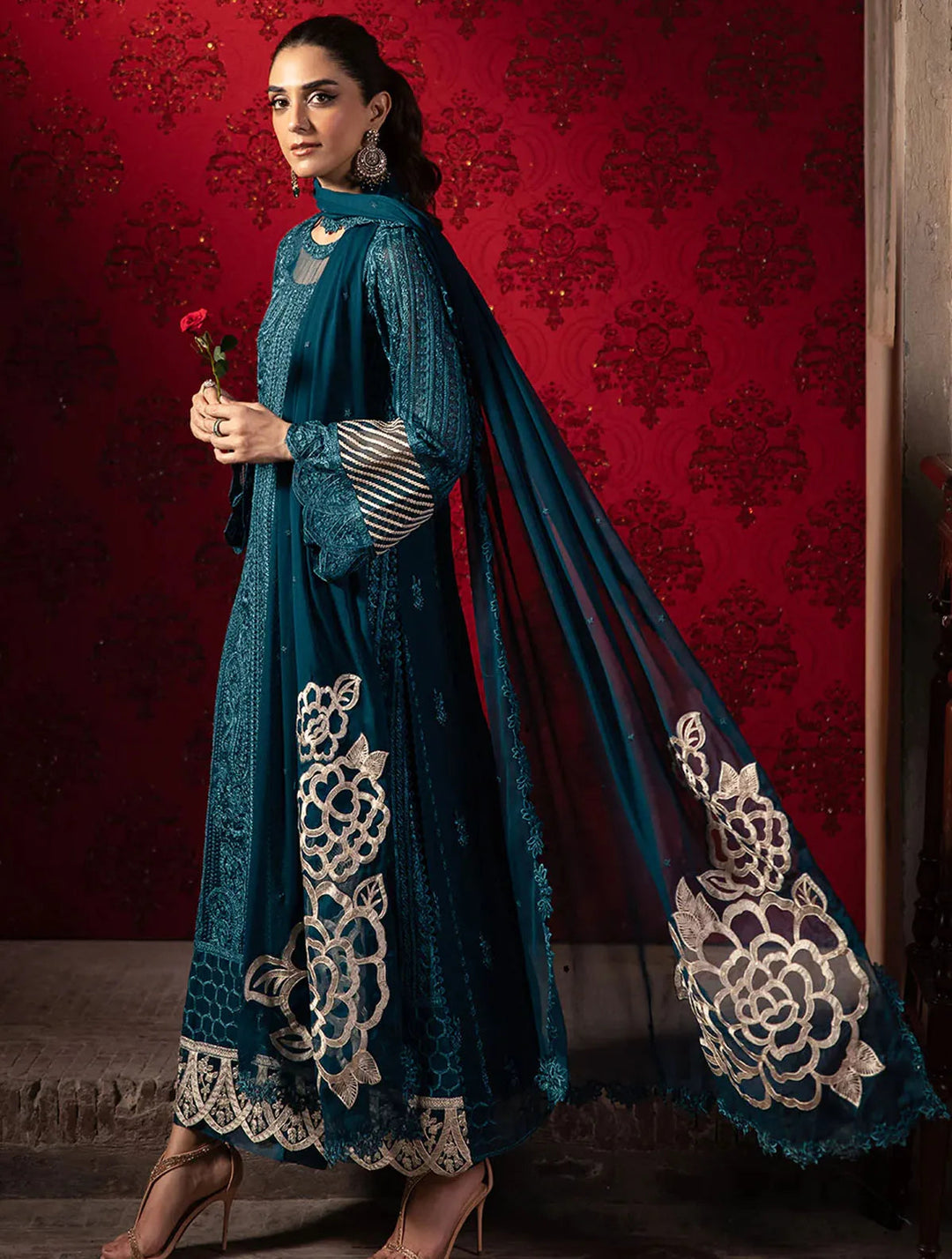 Azure Pret Embroidered Chiffon 3 Piece Suit Emerald Grace