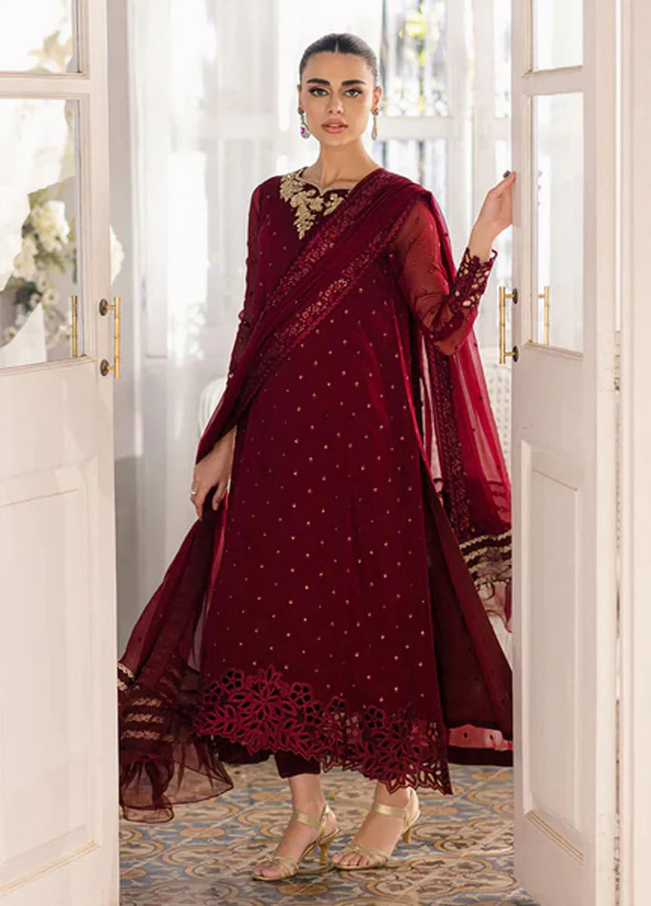 Azure Pret Embroidered Chiffon 3 Piece Suit Garnet Glam