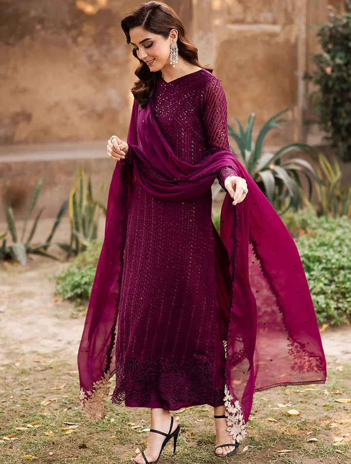 Azure Pret Embroidered Chiffon 3 Piece Suit Garnet Majesty