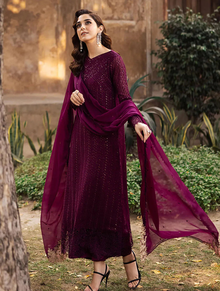 Azure Pret Embroidered Chiffon 3 Piece Suit Garnet Majesty