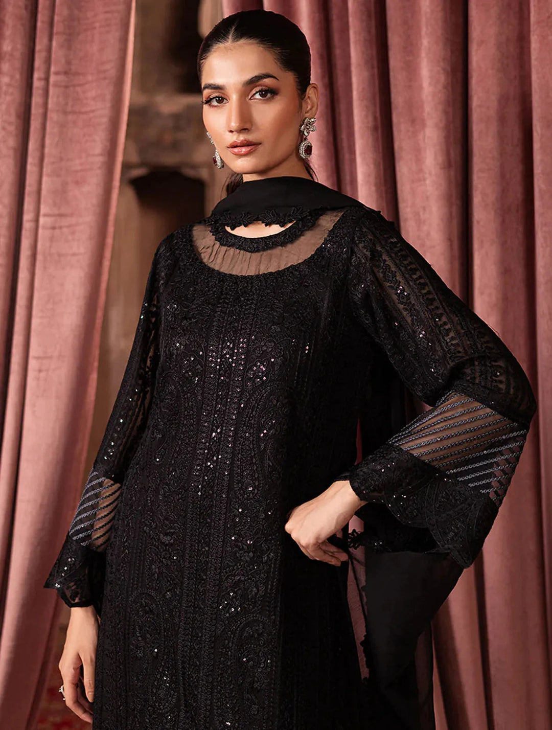 Azure Pret Embroidered Chiffon 3 Piece Suit Noir Mystique