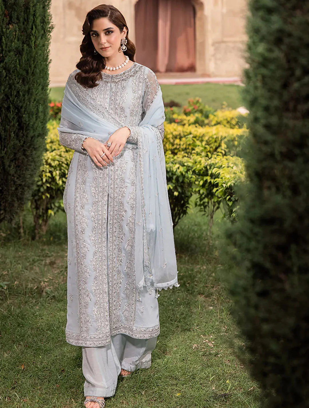 Azure Pret Embroidered Chiffon 3 Piece Suit Ocean Sapphire