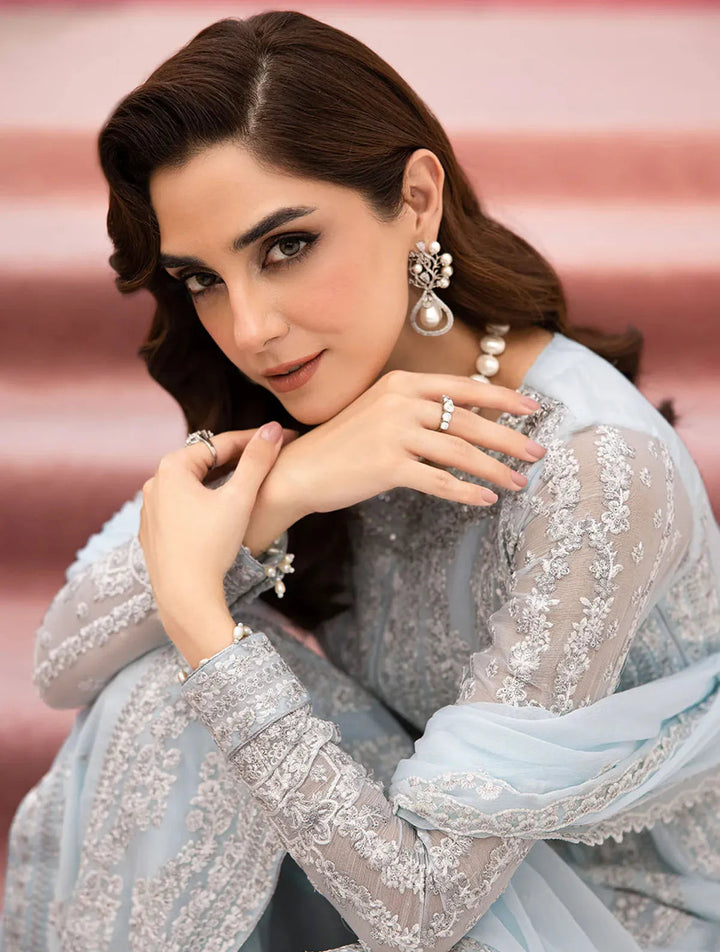 Azure Pret Embroidered Chiffon 3 Piece Suit Ocean Sapphire