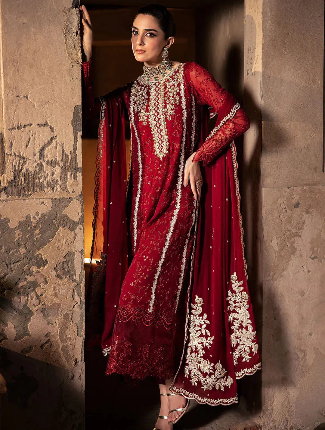 Azure Pret Embroidered Chiffon 3 Piece Suit Royal Crimson
