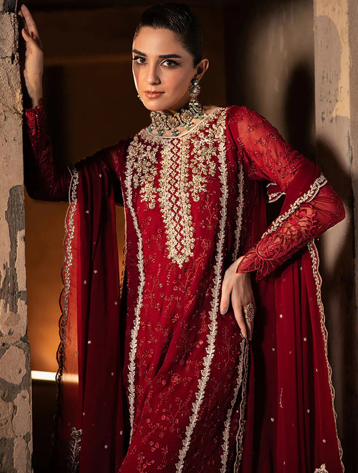 Azure Pret Embroidered Chiffon 3 Piece Suit Royal Crimson