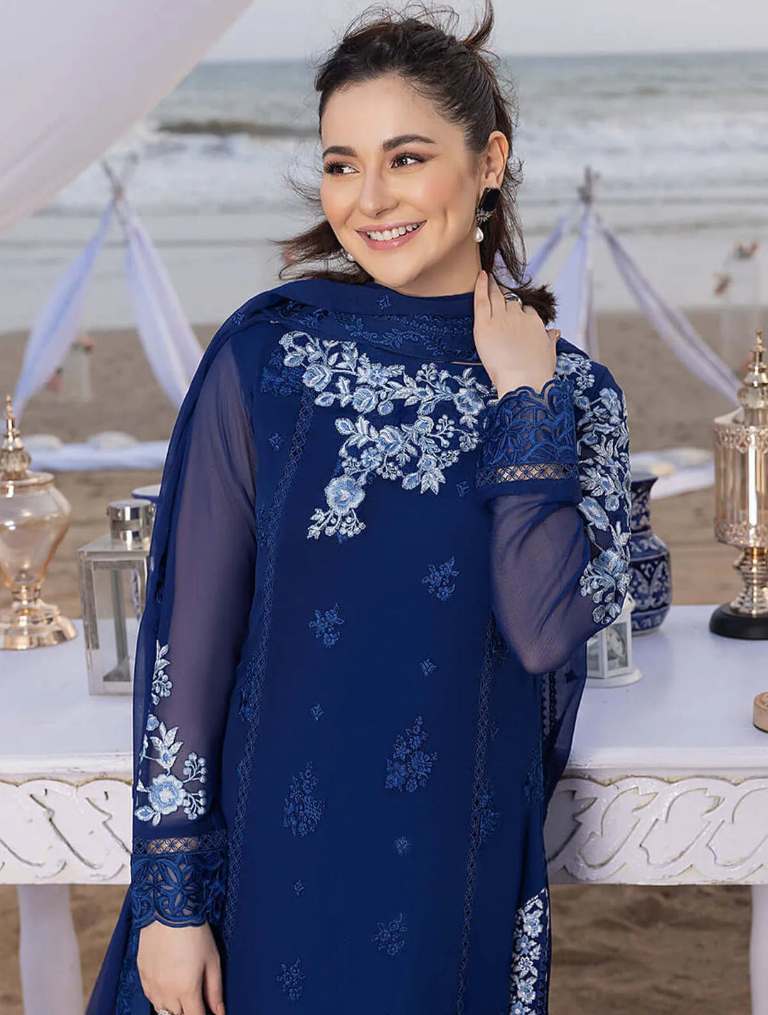 Azure Pret Embroidered Chiffon 3 Piece Suit Sapphire Sun