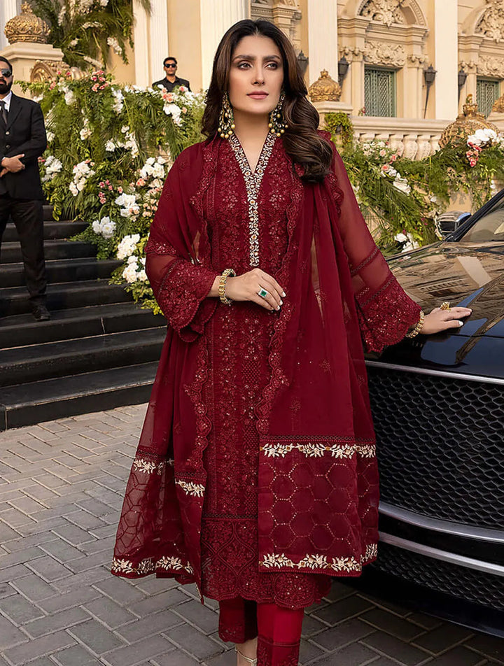 Azure Pret Embroidered Chiffon 3 Piece Suit Vibrant Ruby
