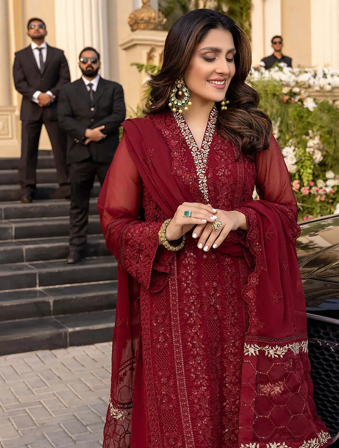 Azure Pret Embroidered Chiffon 3 Piece Suit Vibrant Ruby