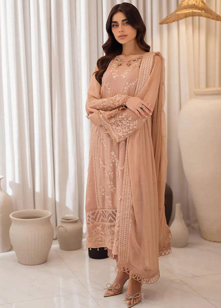 Azure Pret Embroidered Chiffon 4 Piece Suit Beige Bliss