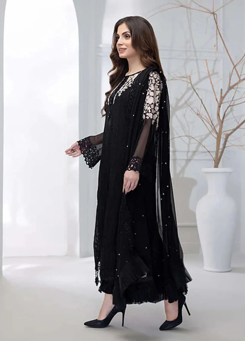 Azure Pret Embroidered Chiffon 4 Piece Suit Coal Haze