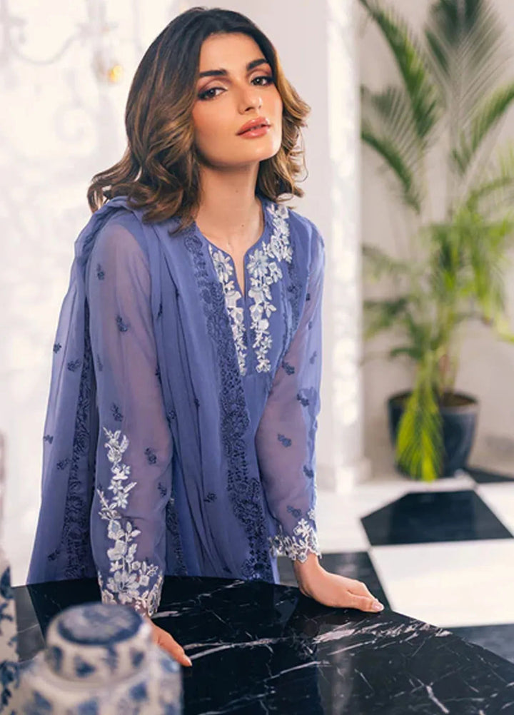 Azure Pret Embroidered Chiffon 4 Piece Suit Gradiant Galore