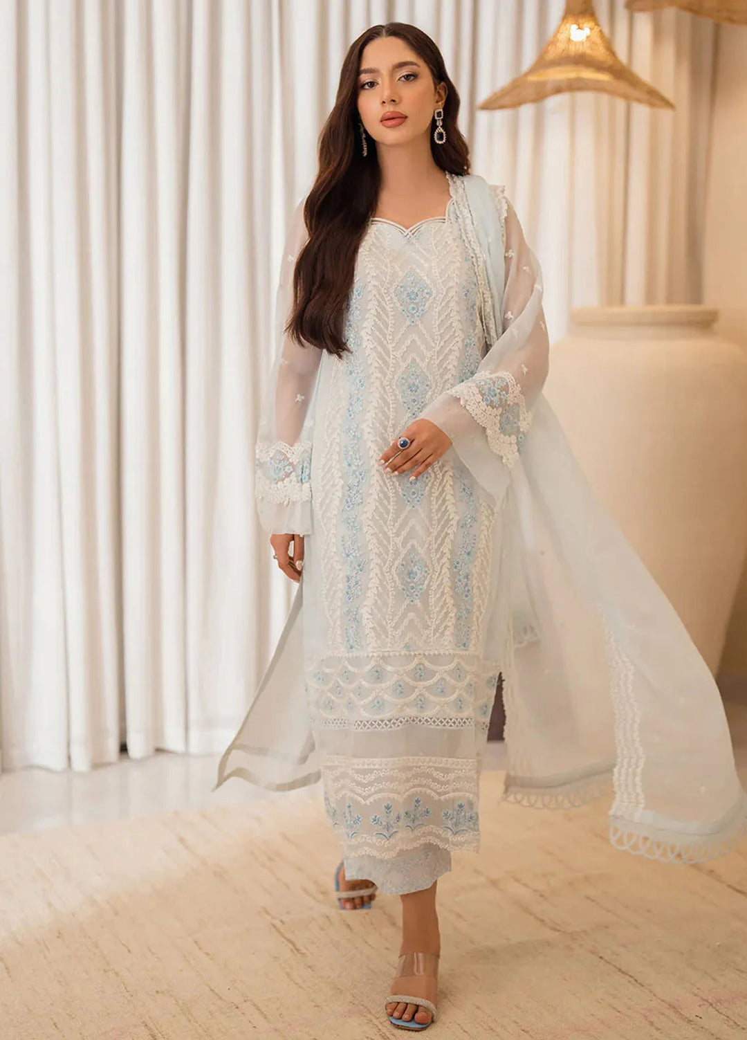 Azure Pret Embroidered Chiffon 4 Piece Suit Ocean Whisper