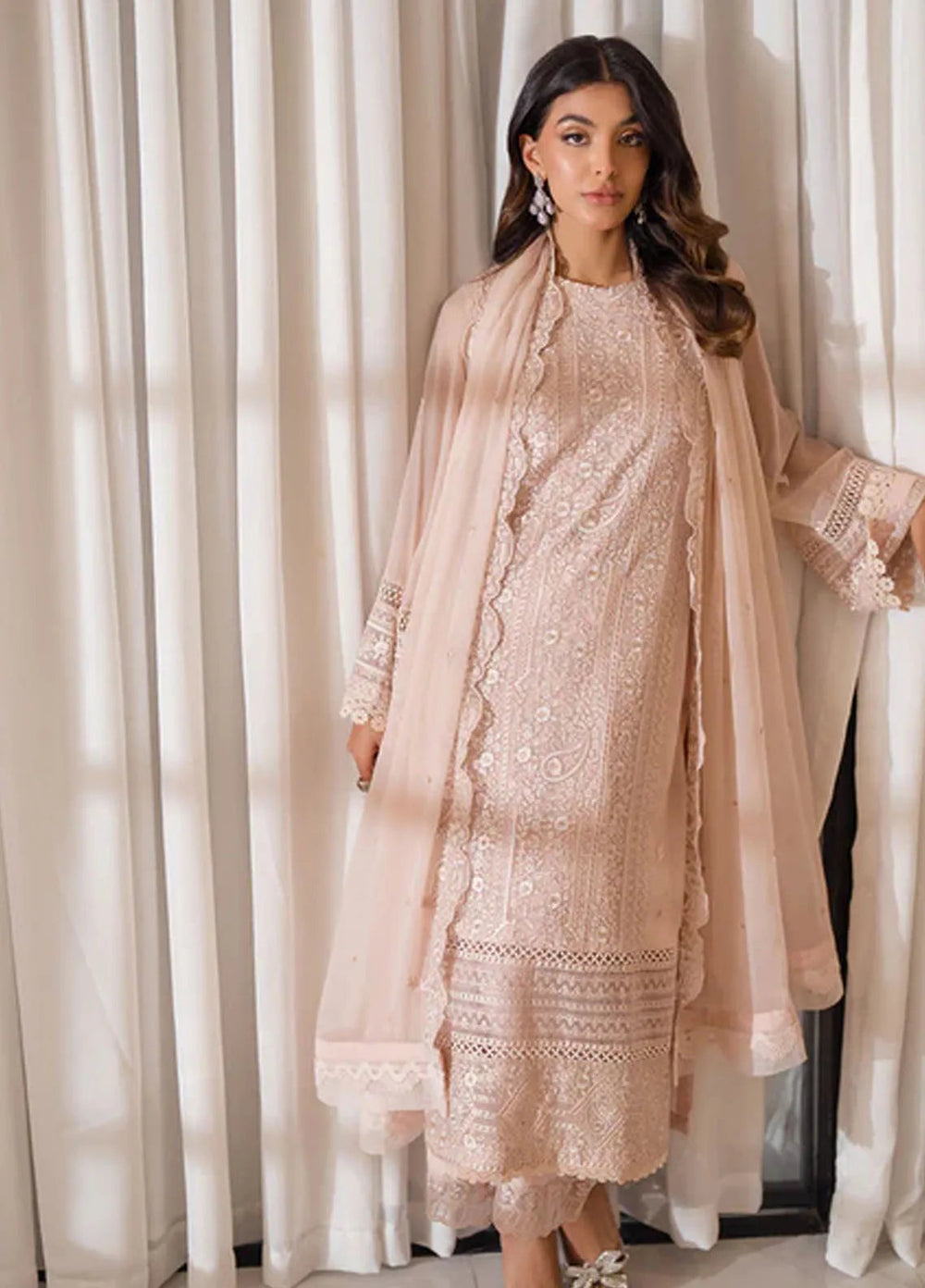 Azure Pret Embroidered Chiffon 4 Piece Suit Rosy Glow