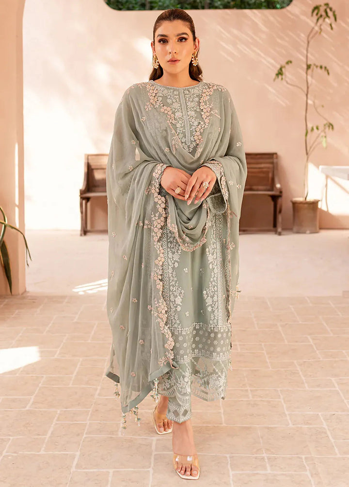 Azure Pret Embroidered Chiffon 4 Piece Suit Sage Serenity
