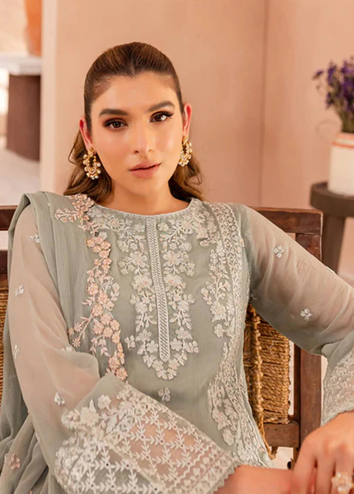 Azure Pret Embroidered Chiffon 4 Piece Suit Sage Serenity